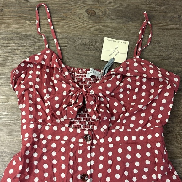 Dress Forum Womens Rust/White Polka Dot Spaghetti Strap Peek a Boo Front Dress S - Picture 2 of 10